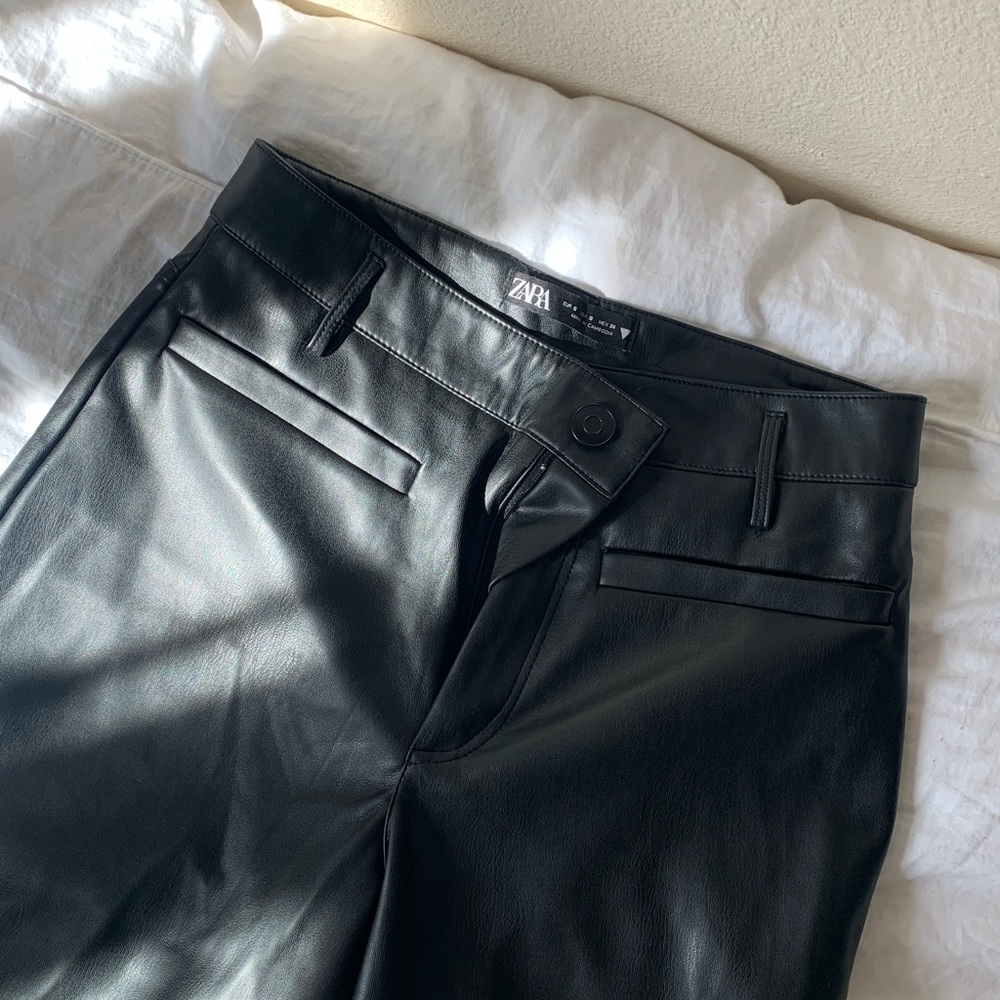 Zara Wide Leg Black Leather Pants